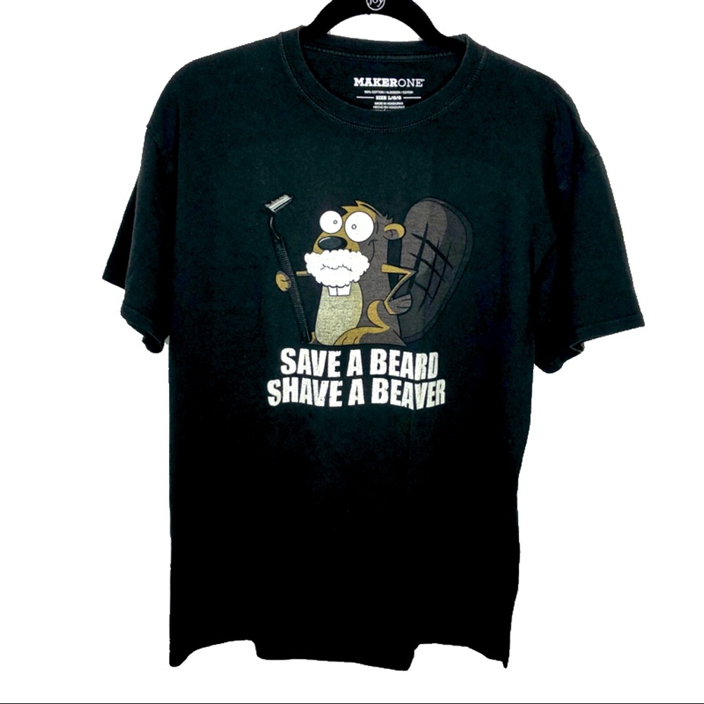 Risqué Innuendo Beaver Humor Graphic Black Funny T-shirt Top Men’s Size Large